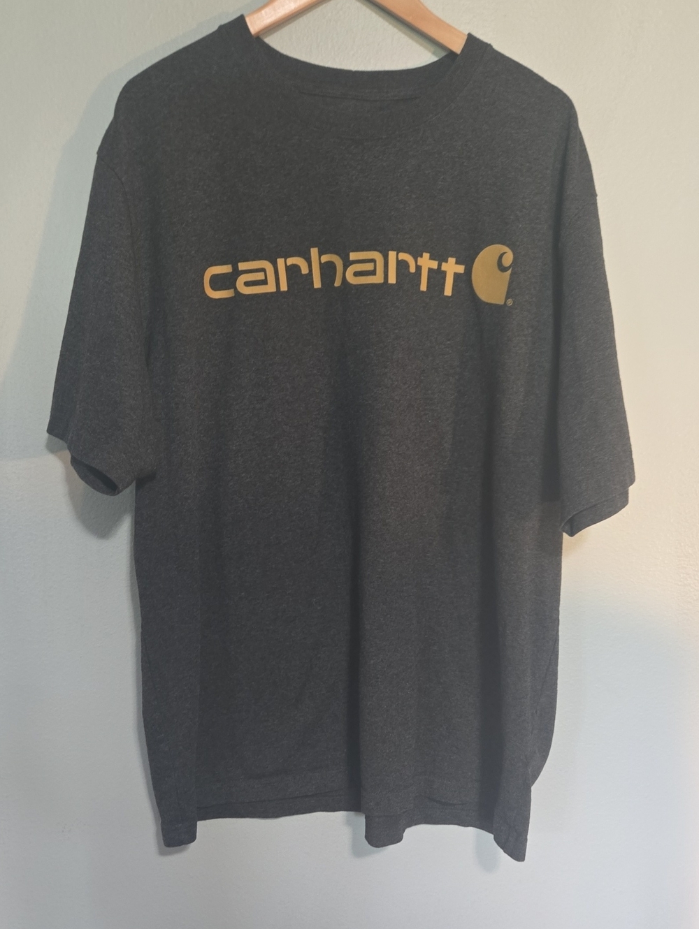Carhartt Men’s Dark Gray Logo Tee with Gold Print In Size Xl